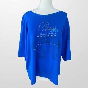 Catherines Women's Size 1X‎ 18 / 24 Blue Paris XOXO Tee Shirt Top Stretch
